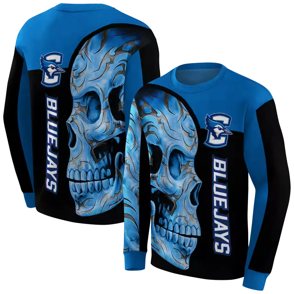 creighton bluejays skull motif blue black hoodie premium grade creighton bluejays skull motif blue black hoodie premium grade