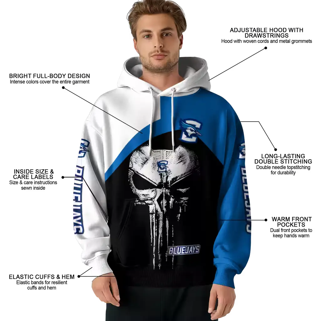creighton bluejays skull punisher white black hoodie latest model creighton bluejays skull punisher white black hoodie latest model