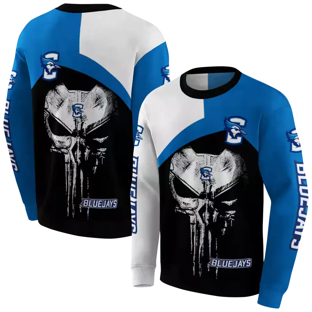 creighton bluejays skull punisher white black hoodie premium grade creighton bluejays skull punisher white black hoodie premium grade