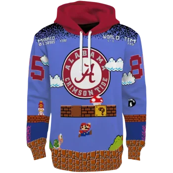 custom alabama crimson tide mario blue black hoodie best selling