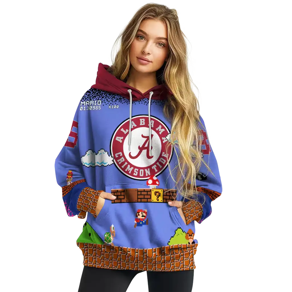 custom alabama crimson tide mario blue black hoodie high quality custom alabama crimson tide mario blue black hoodie high quality