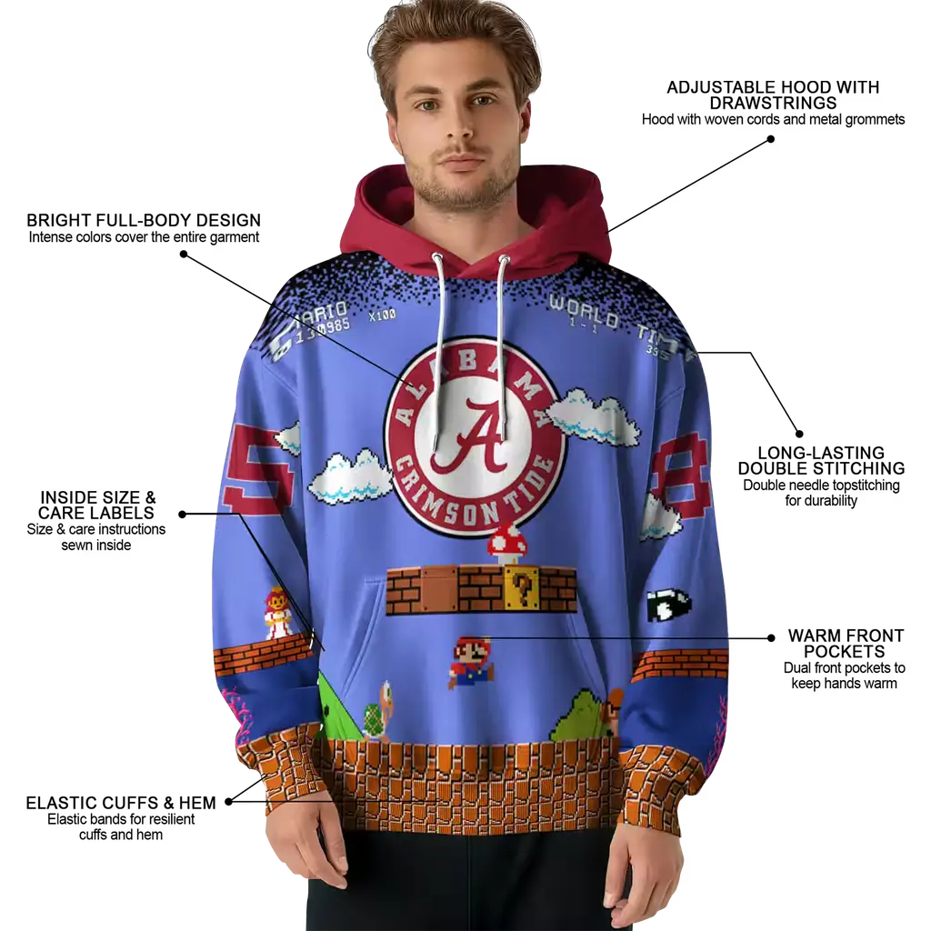 custom alabama crimson tide mario blue black hoodie latest model custom alabama crimson tide mario blue black hoodie latest model