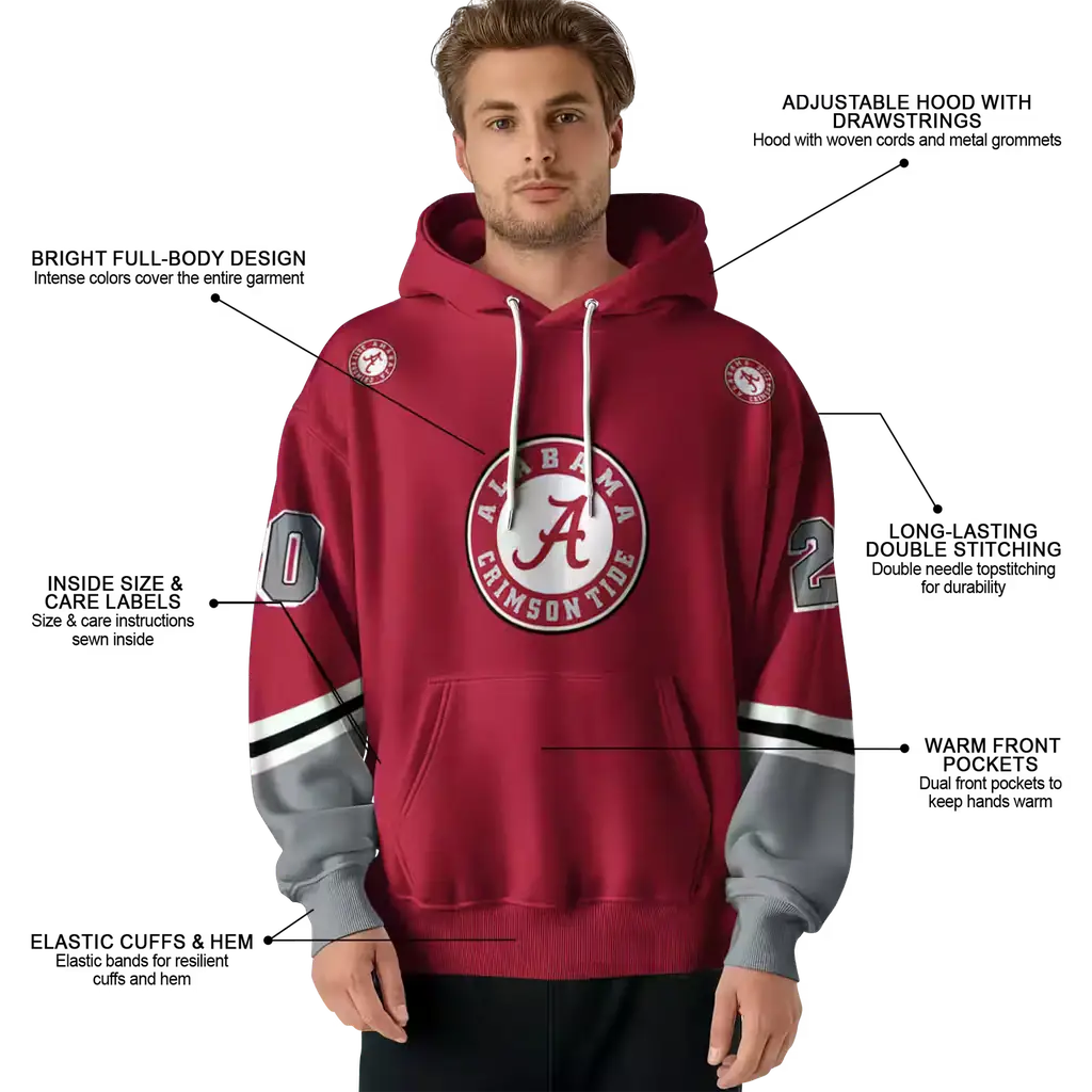 custom alabama crimson tide striped sleeves crimson hoodie latest model custom alabama crimson tide striped sleeves crimson hoodie latest model