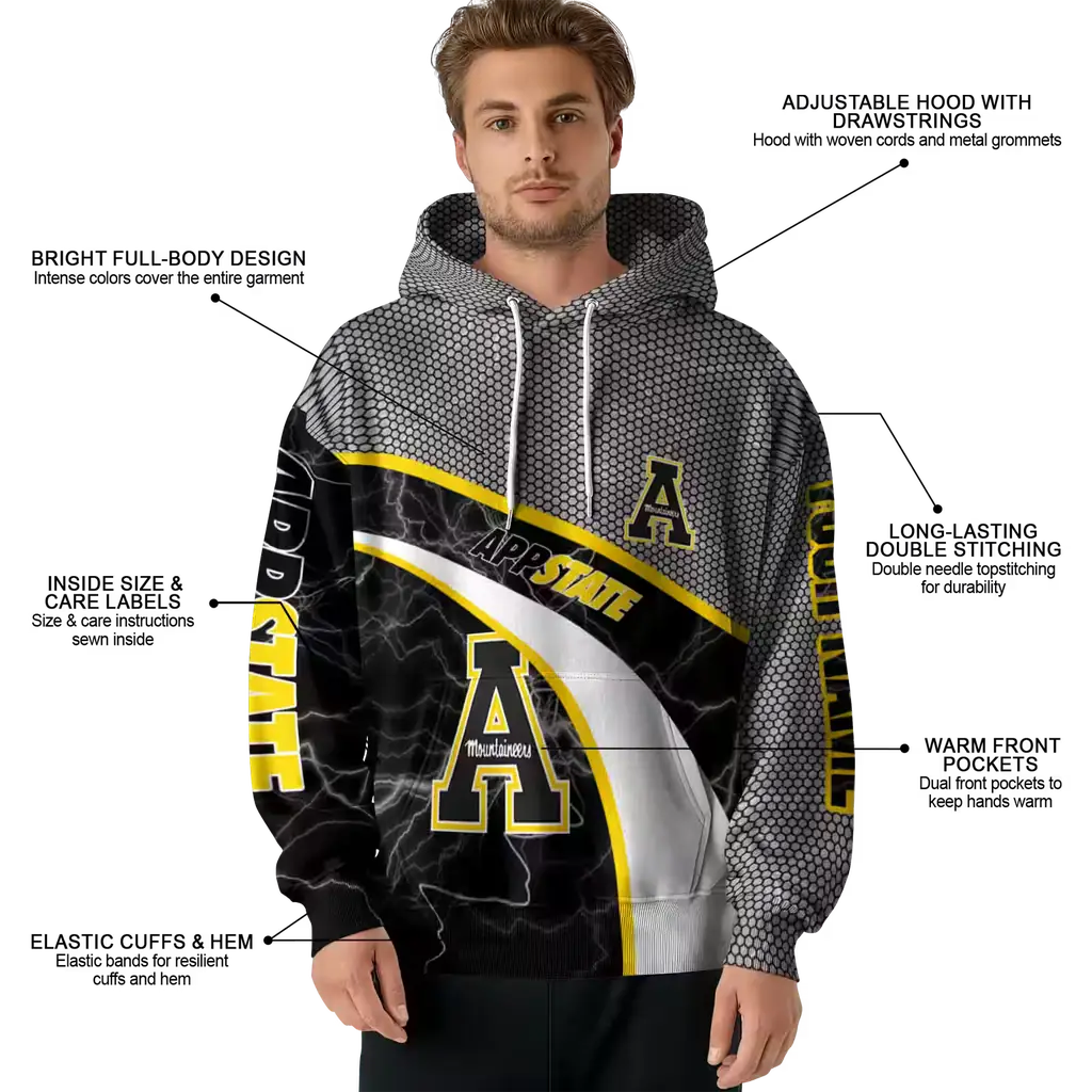 custom appalachian state mountaineers hexagonal mesh black gray hoodie latest model custom appalachian state mountaineers hexagonal mesh black gray hoodie latest model