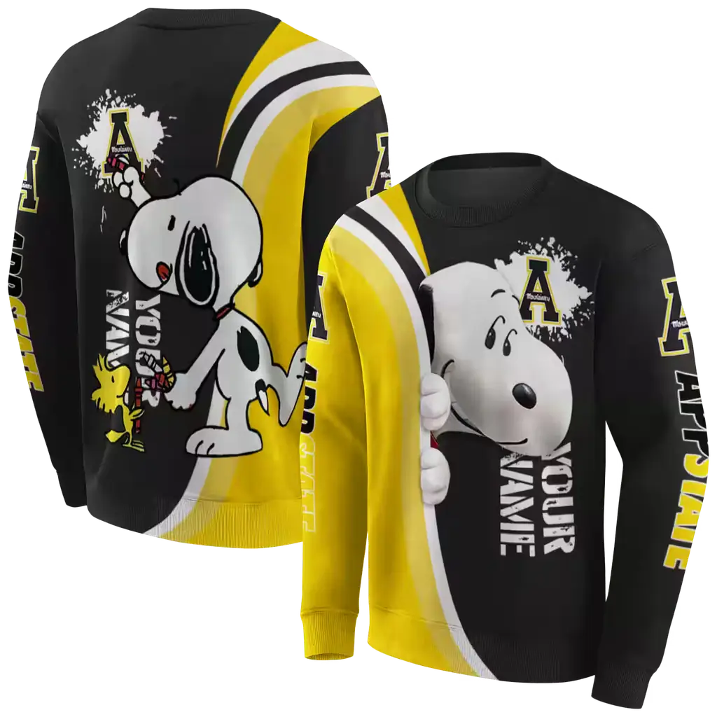 custom appalachian state mountaineers peeking snoopy black hoodie premium grade custom appalachian state mountaineers peeking snoopy black hoodie premium grade