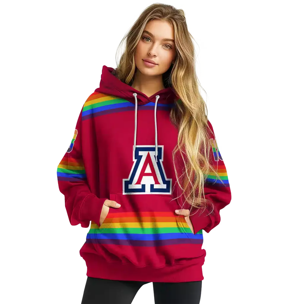 custom arizona wildcats rainbow stripes red hoodie high quality custom arizona wildcats rainbow stripes red hoodie high quality