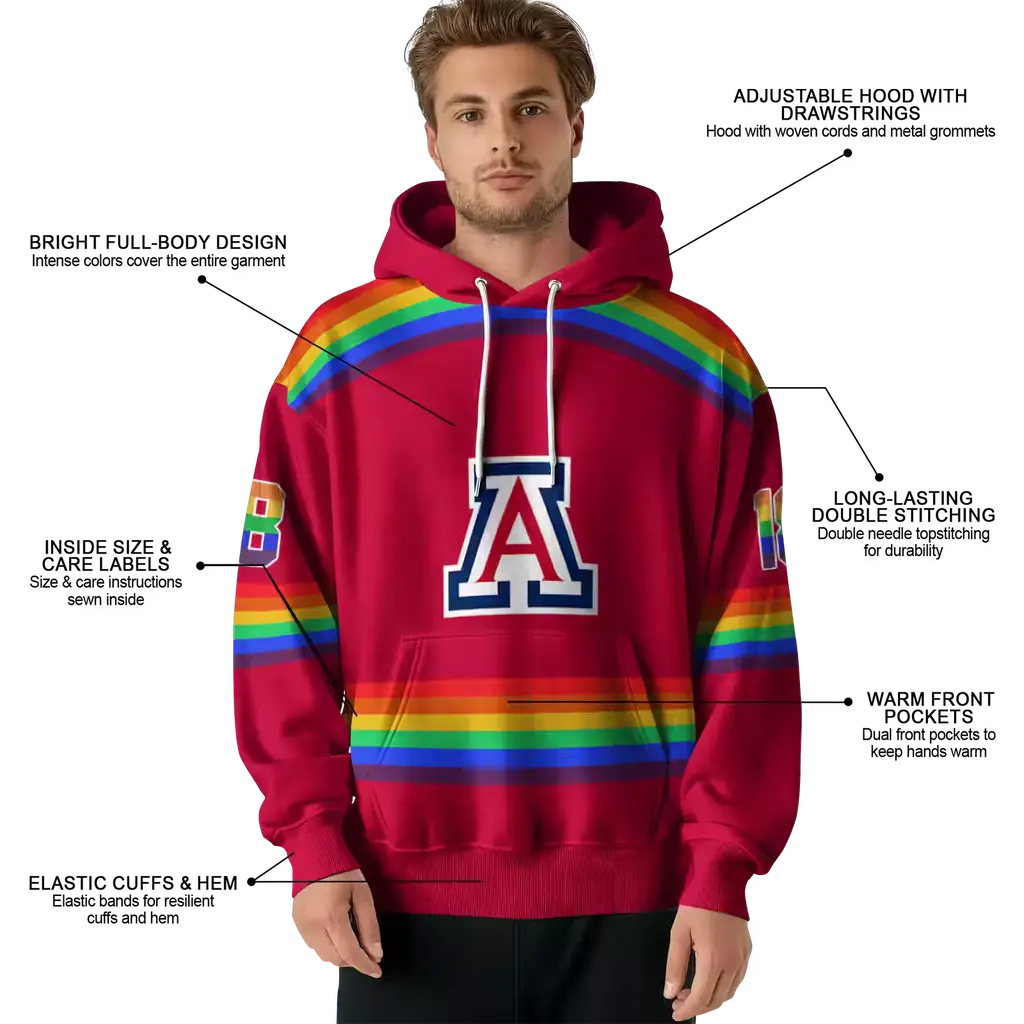 custom arizona wildcats rainbow stripes red hoodie latest model custom arizona wildcats rainbow stripes red hoodie latest model