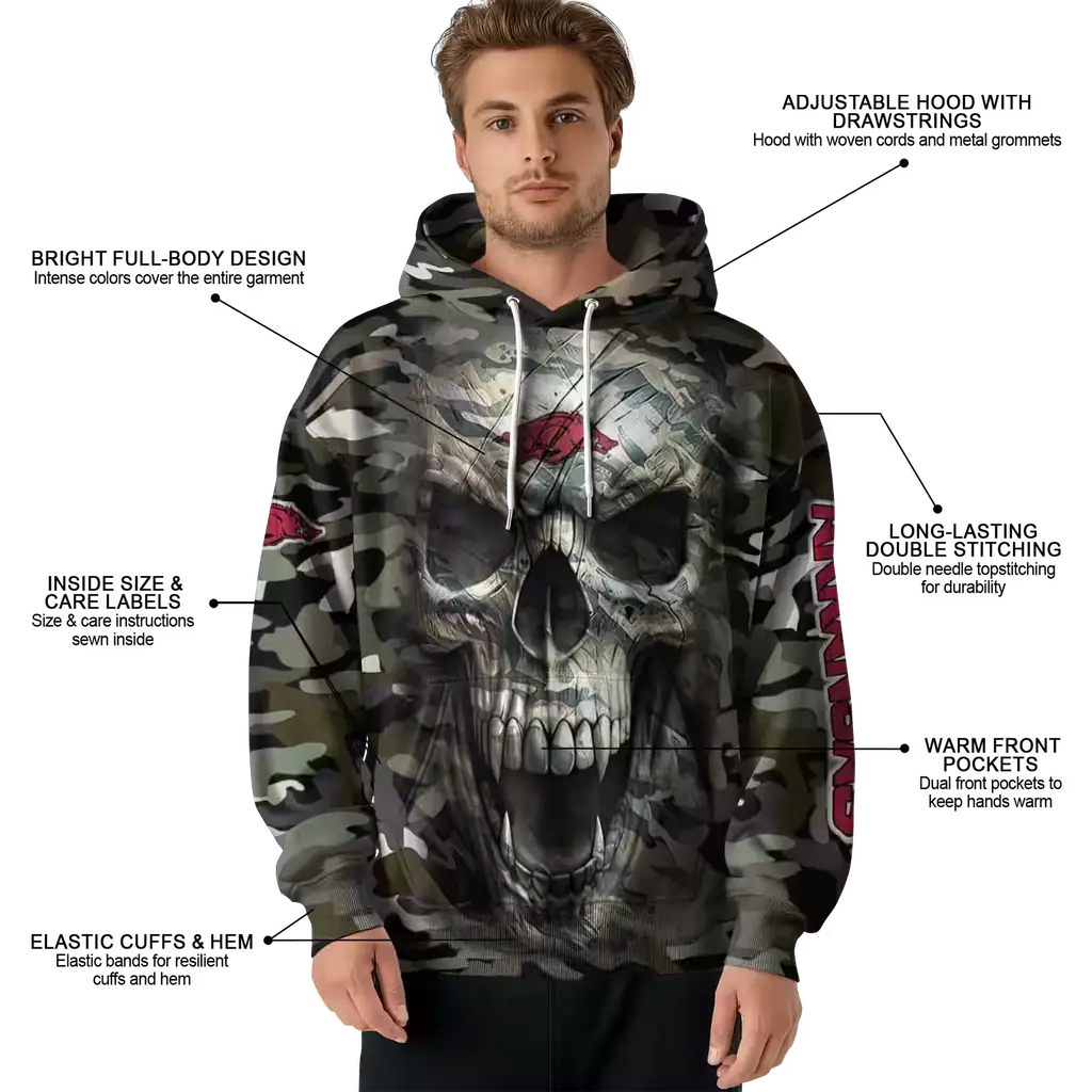 custom arkansas razorbacks camo skull hoodie latest model custom arkansas razorbacks camo skull hoodie latest model