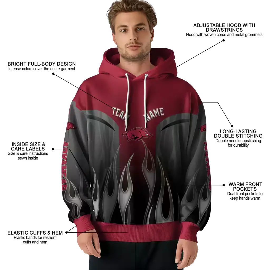 custom arkansas razorbacks flame design red hoodie latest model custom arkansas razorbacks flame design red hoodie latest model