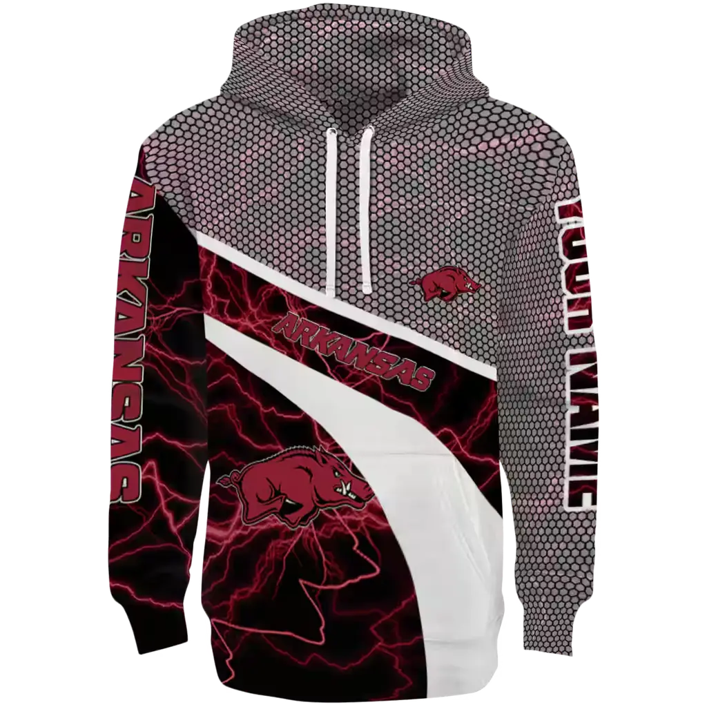 custom arkansas razorbacks hexagonal mesh red black gray hoodie best selling custom arkansas razorbacks hexagonal mesh red black gray hoodie best selling