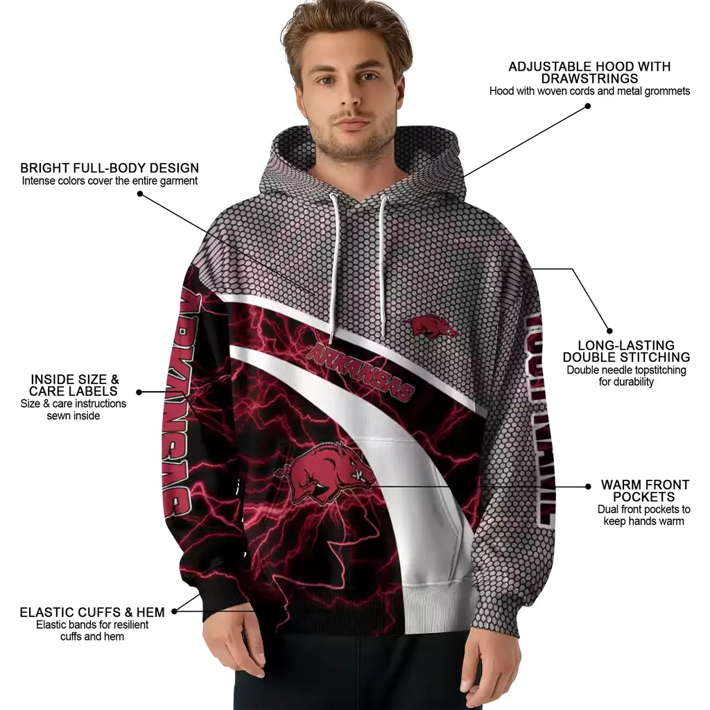 custom arkansas razorbacks hexagonal mesh red black gray hoodie latest model custom arkansas razorbacks hexagonal mesh red black gray hoodie latest model