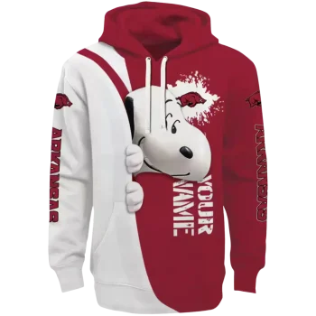 custom arkansas razorbacks peeking snoopy red hoodie best selling