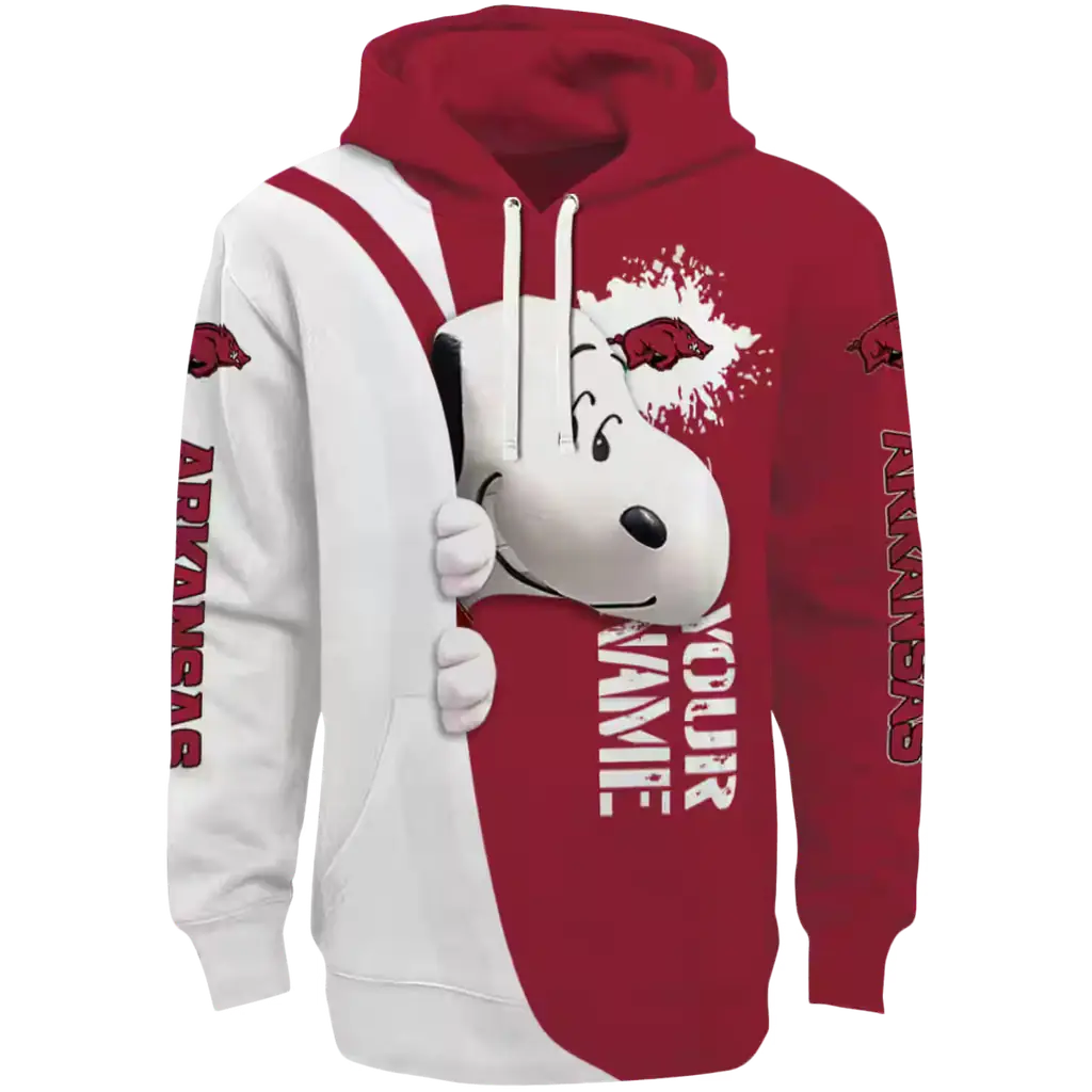 custom arkansas razorbacks peeking snoopy red hoodie best selling custom arkansas razorbacks peeking snoopy red hoodie best selling