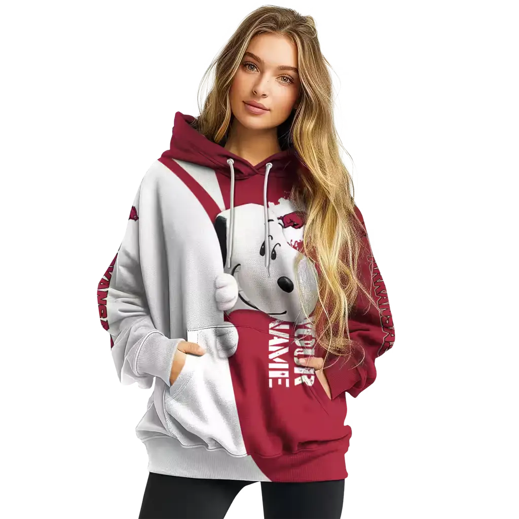 custom arkansas razorbacks peeking snoopy red hoodie high quality custom arkansas razorbacks peeking snoopy red hoodie high quality
