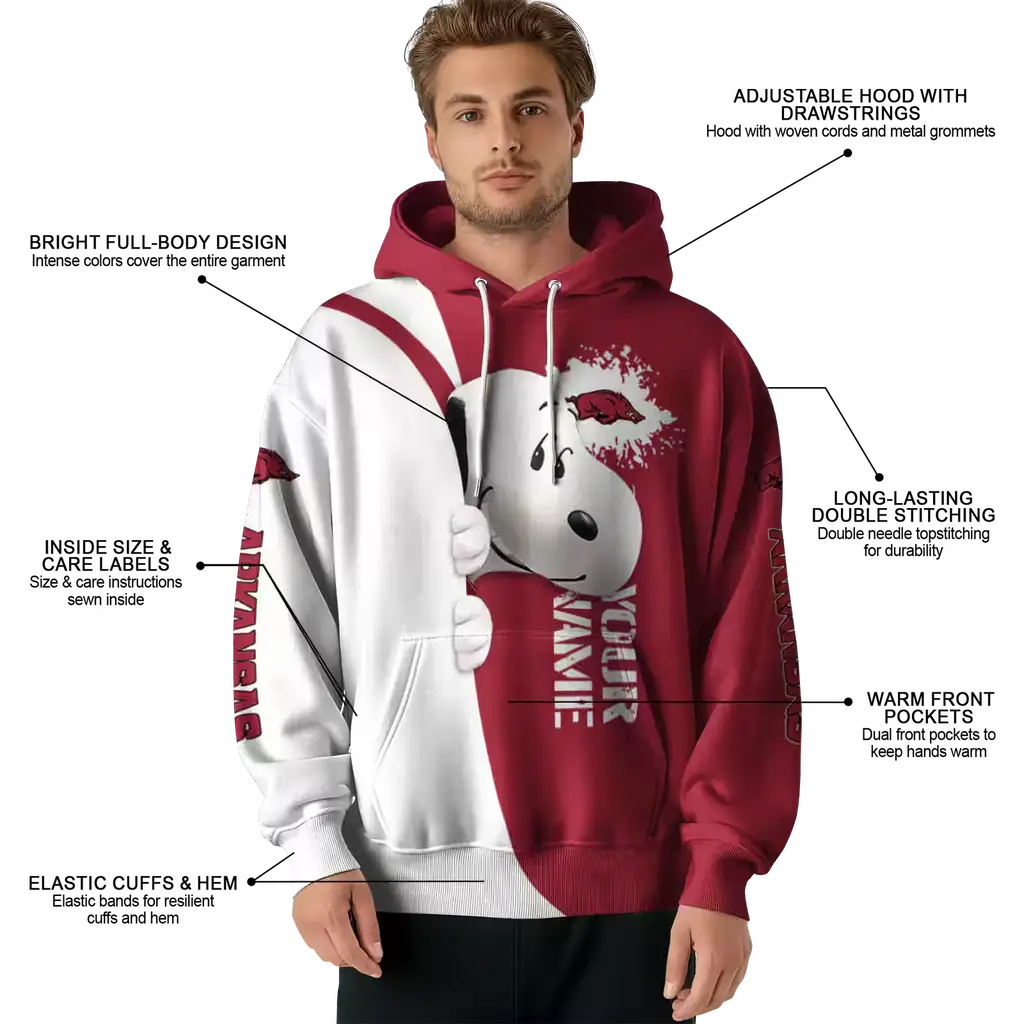 custom arkansas razorbacks peeking snoopy red hoodie latest model custom arkansas razorbacks peeking snoopy red hoodie latest model