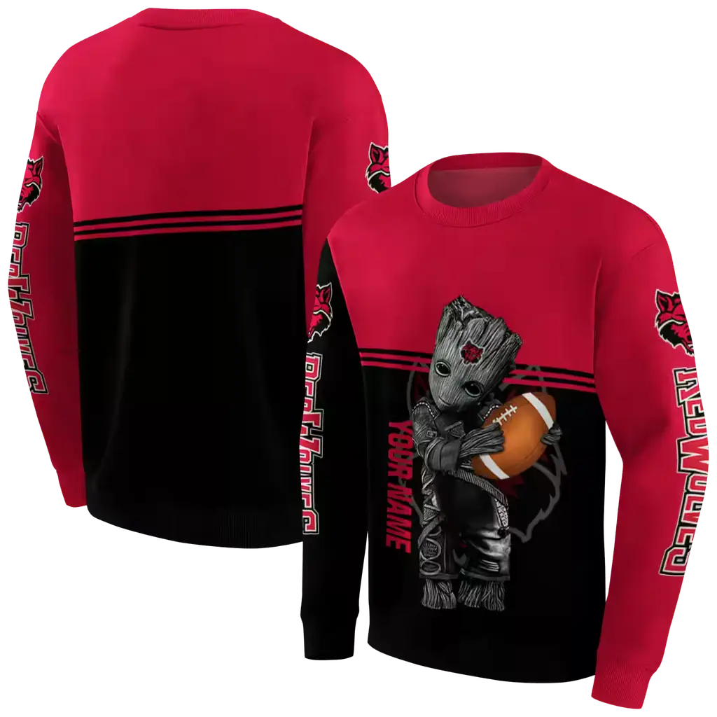 custom arkansas state red wolves baby groot scarlet black hoodie premium grade custom arkansas state red wolves baby groot scarlet black hoodie premium grade