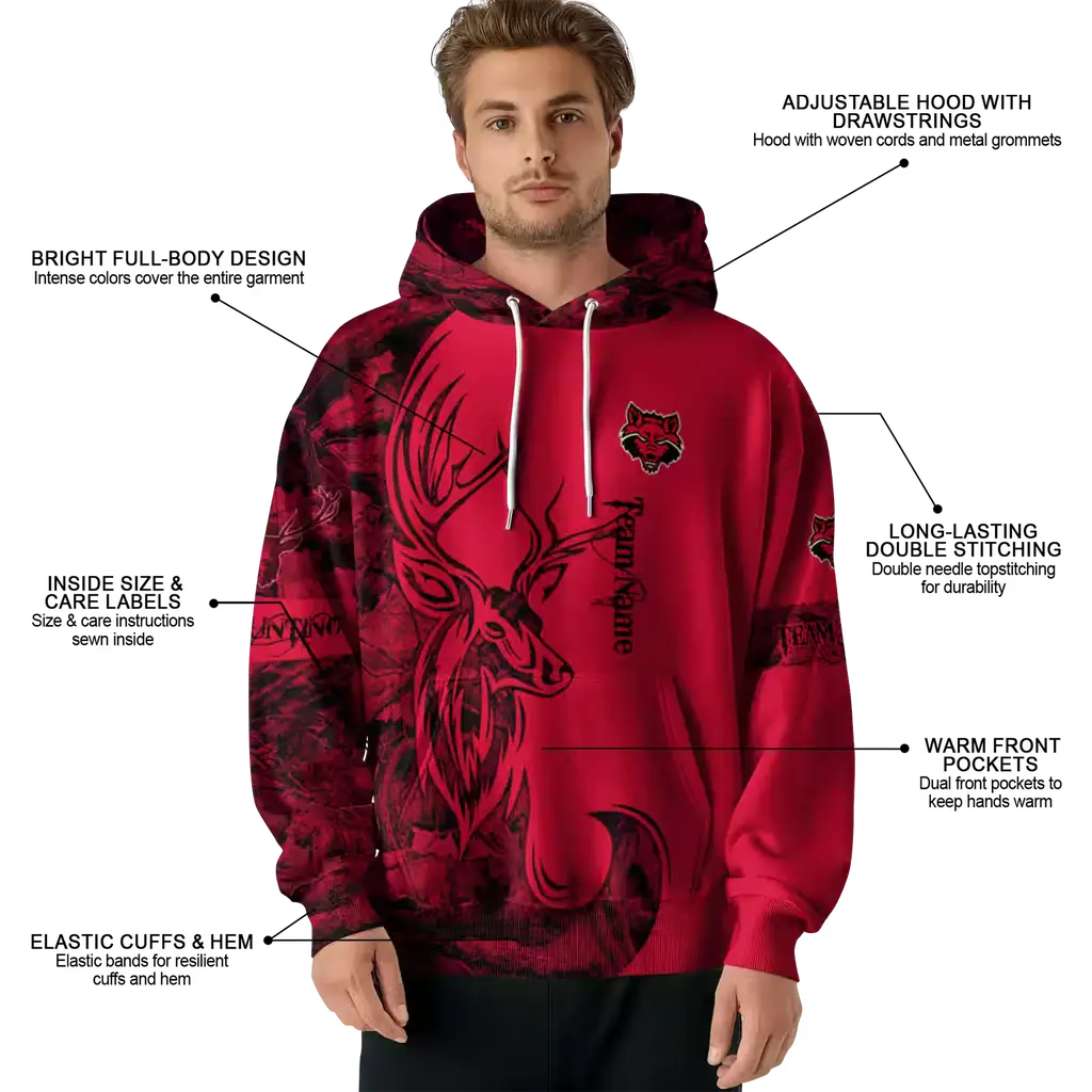 custom arkansas state red wolves deer silhouette scarlet hoodie latest model custom arkansas state red wolves deer silhouette scarlet hoodie latest model