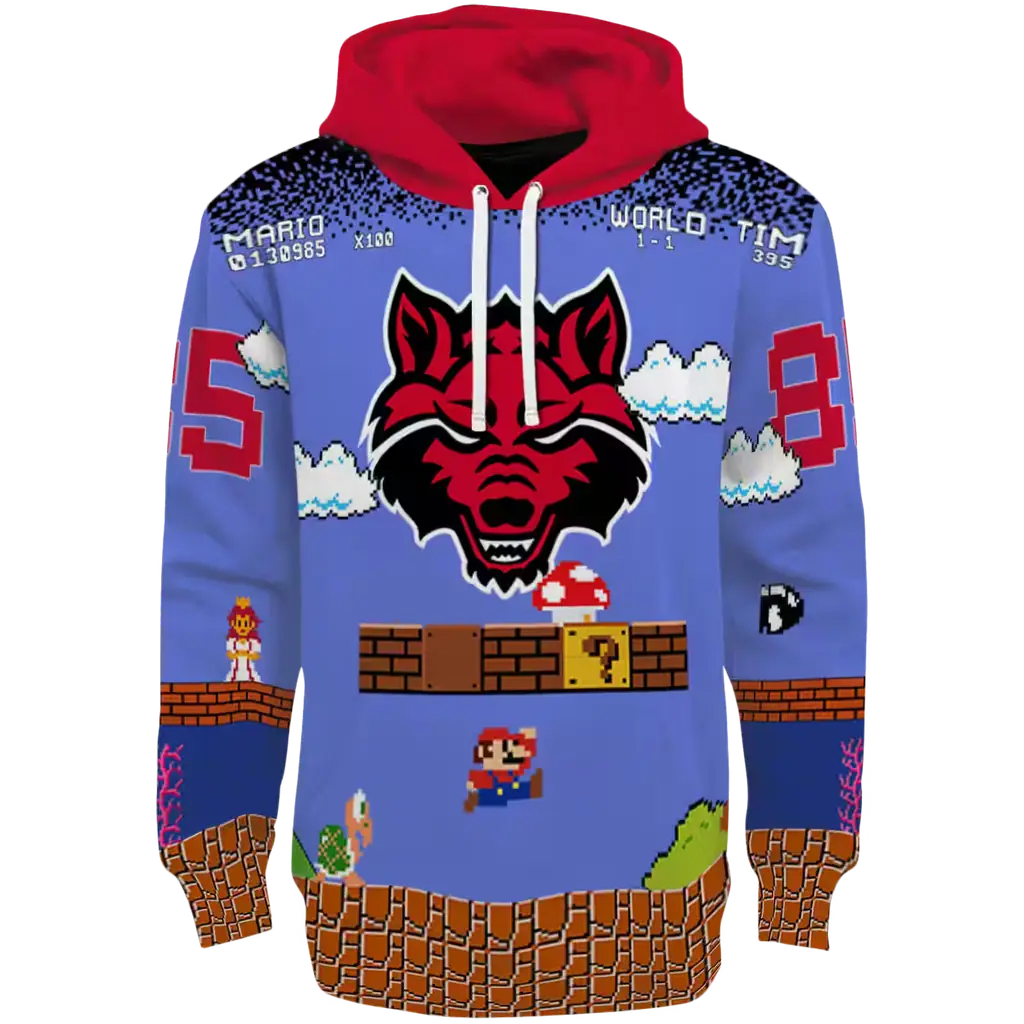 custom arkansas state red wolves mario blue black hoodie best selling custom arkansas state red wolves mario blue black hoodie best selling