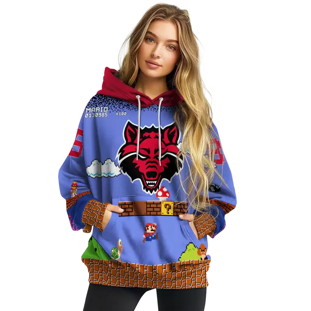 custom arkansas state red wolves mario blue black hoodie high quality custom arkansas state red wolves mario blue black hoodie high quality