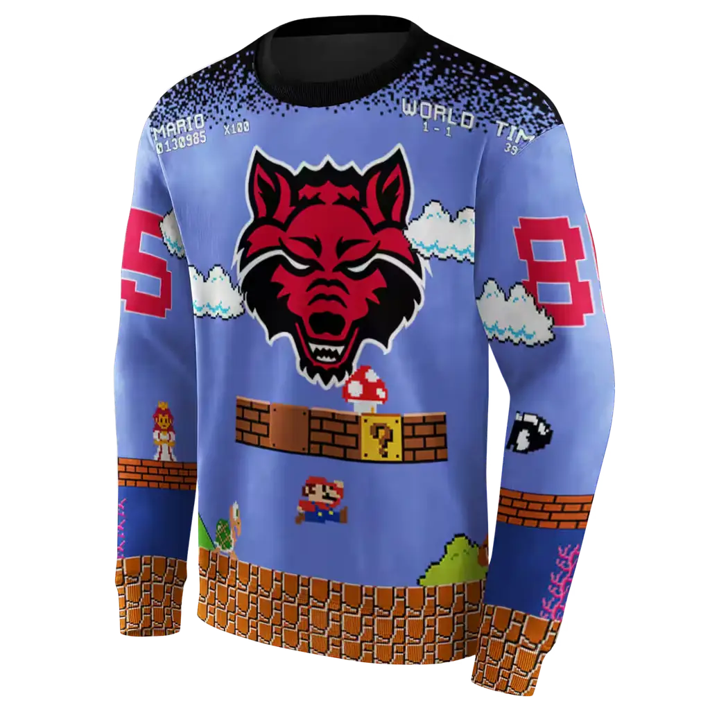 custom arkansas state red wolves mario blue black hoodie new arrival custom arkansas state red wolves mario blue black hoodie new arrival