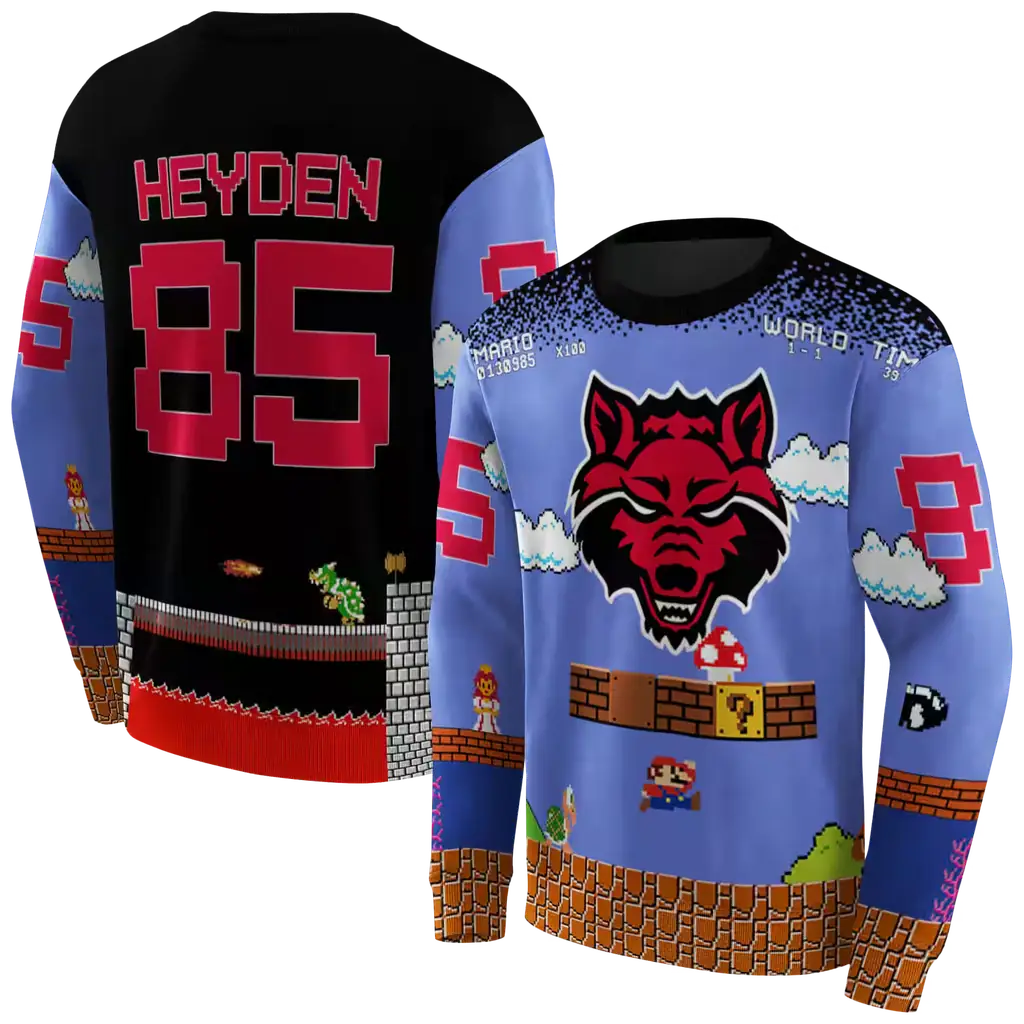 custom arkansas state red wolves mario blue black hoodie premium grade custom arkansas state red wolves mario blue black hoodie premium grade