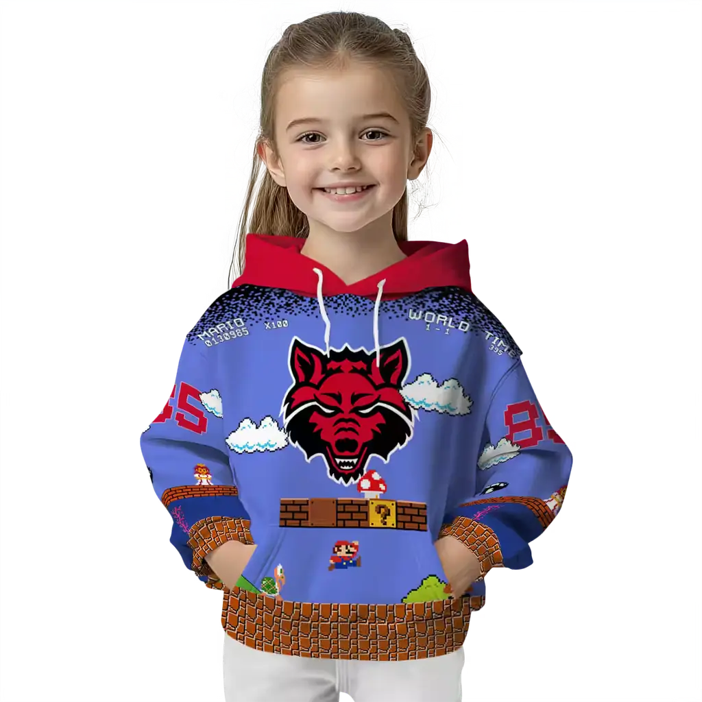 custom arkansas state red wolves mario blue black hoodie top rated custom arkansas state red wolves mario blue black hoodie top rated
