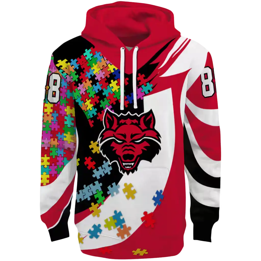 custom arkansas state red wolves puzzle pieces scarlet hoodie best selling custom arkansas state red wolves puzzle pieces scarlet hoodie best selling