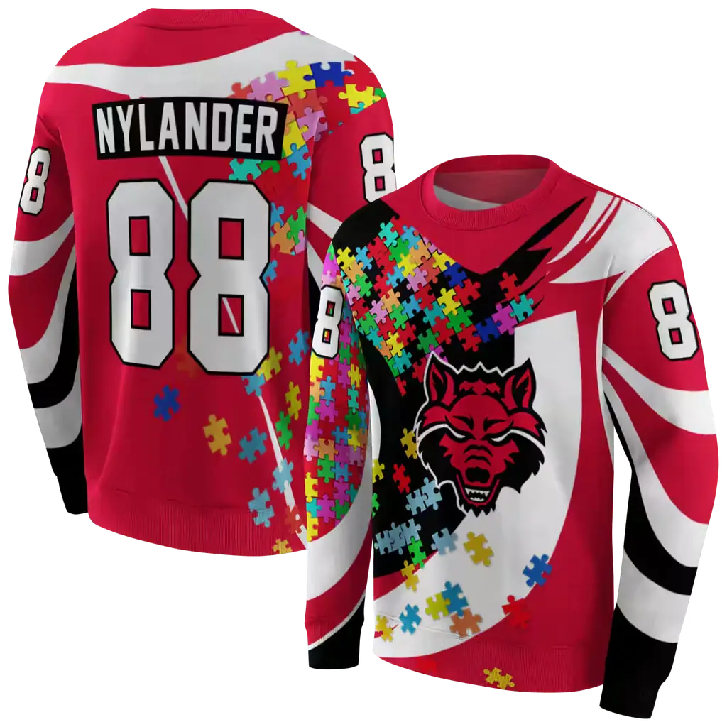 custom arkansas state red wolves puzzle pieces scarlet hoodie premium grade custom arkansas state red wolves puzzle pieces scarlet hoodie premium grade