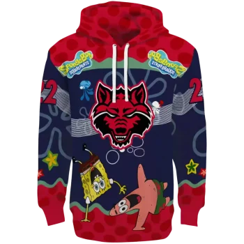 custom arkansas state red wolves spongebob patrick star scarlet navy hoodie best selling