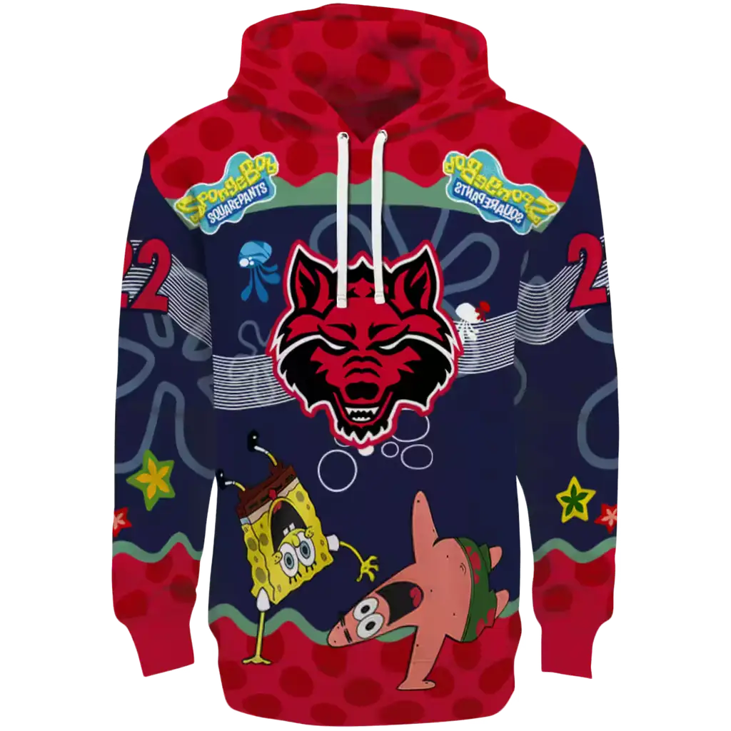 custom arkansas state red wolves spongebob patrick star scarlet navy hoodie best selling custom arkansas state red wolves spongebob patrick star scarlet navy hoodie best selling