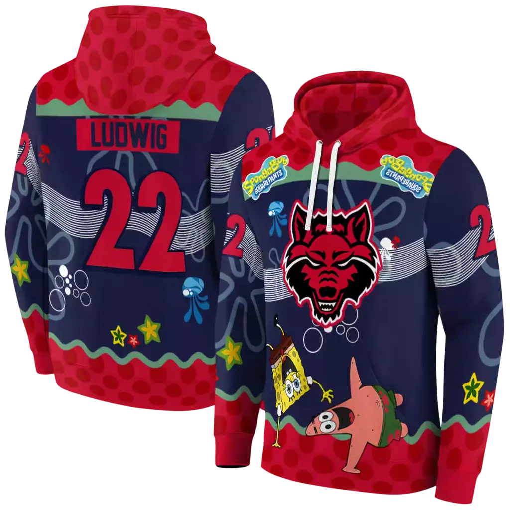custom arkansas state red wolves spongebob patrick star scarlet navy hoodie fashion forward custom arkansas state red wolves spongebob patrick star scarlet navy hoodie fashion forward