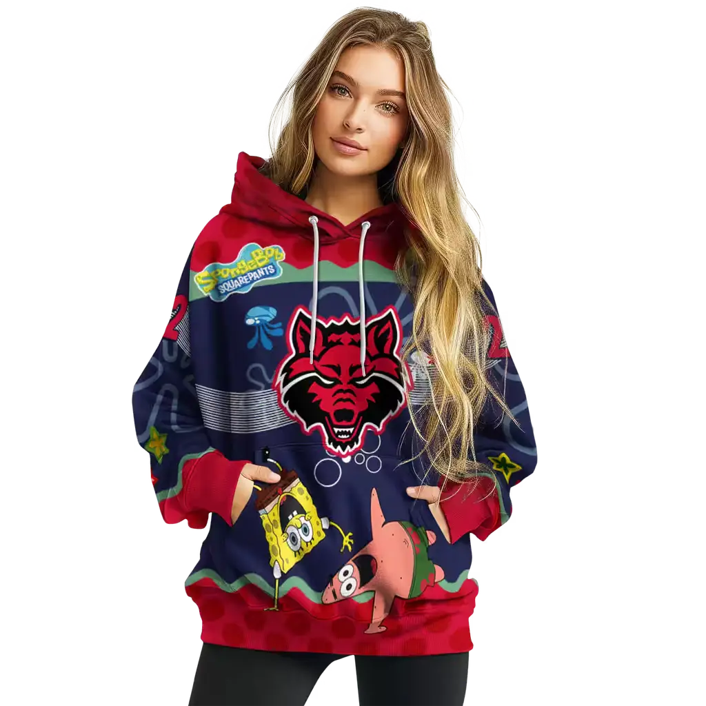 custom arkansas state red wolves spongebob patrick star scarlet navy hoodie high quality custom arkansas state red wolves spongebob patrick star scarlet navy hoodie high quality