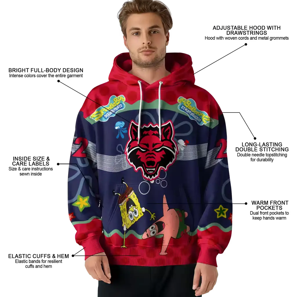 custom arkansas state red wolves spongebob patrick star scarlet navy hoodie latest model custom arkansas state red wolves spongebob patrick star scarlet navy hoodie latest model