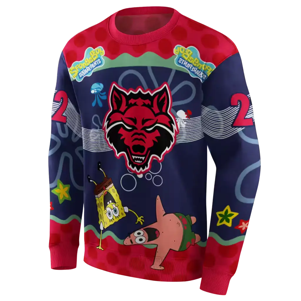 custom arkansas state red wolves spongebob patrick star scarlet navy hoodie new arrival custom arkansas state red wolves spongebob patrick star scarlet navy hoodie new arrival