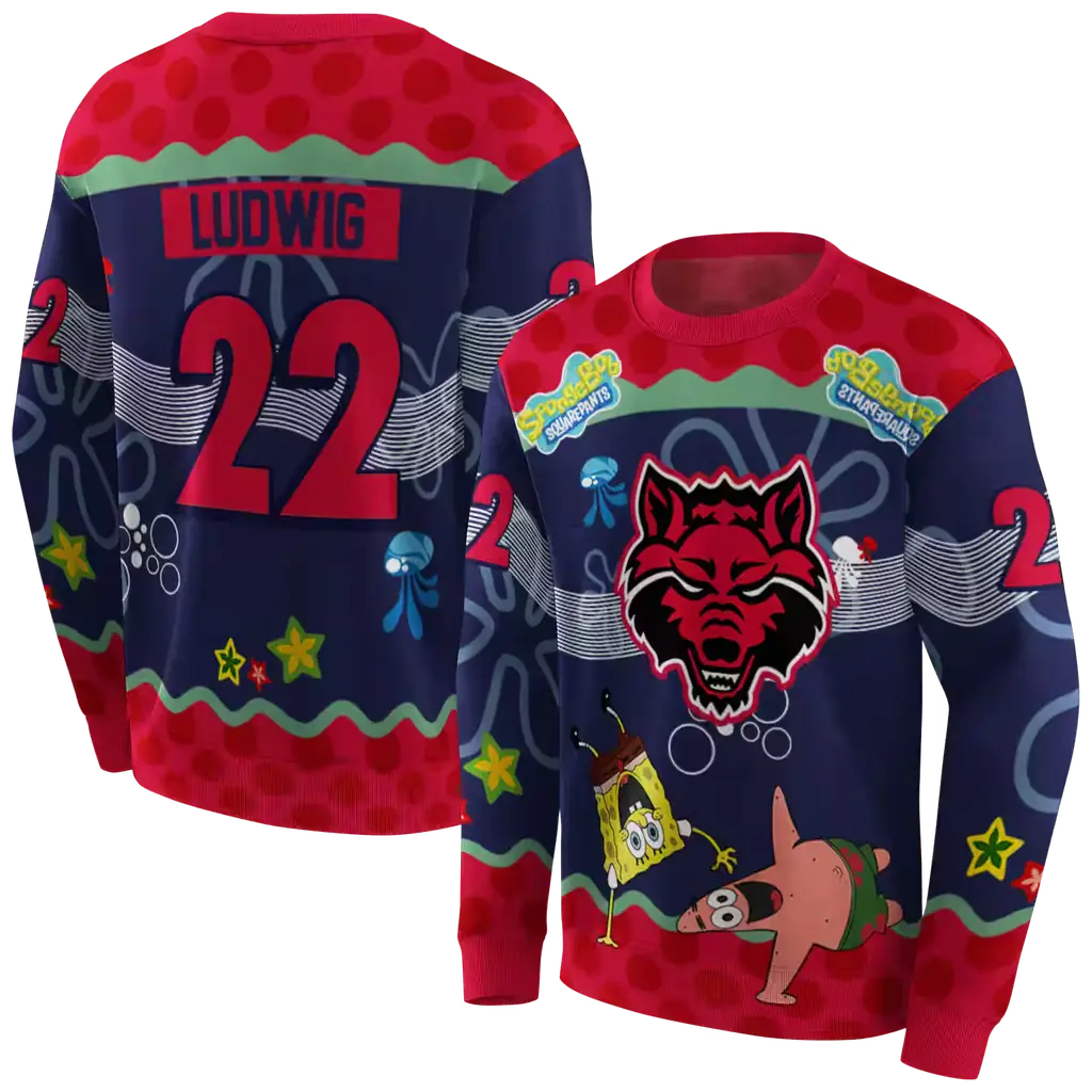 custom arkansas state red wolves spongebob patrick star scarlet navy hoodie premium grade custom arkansas state red wolves spongebob patrick star scarlet navy hoodie premium grade