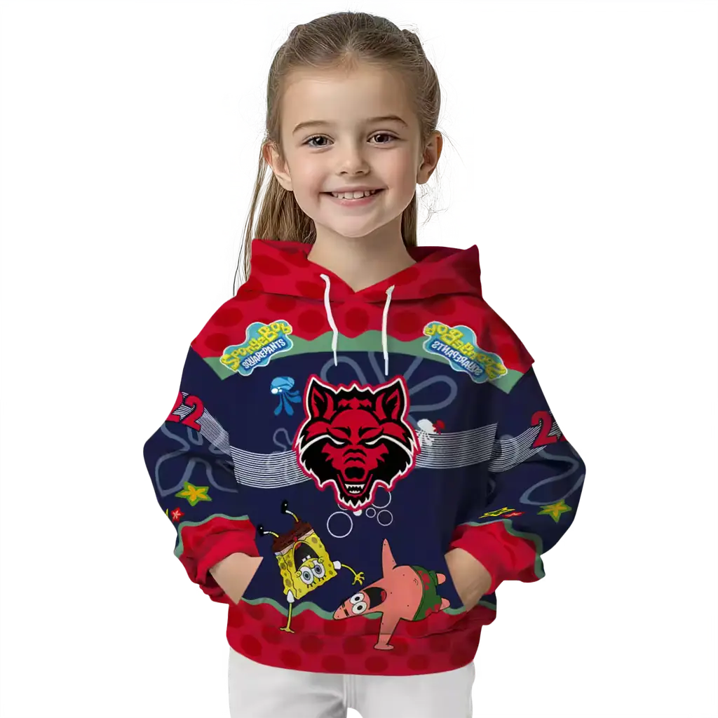 custom arkansas state red wolves spongebob patrick star scarlet navy hoodie top rated custom arkansas state red wolves spongebob patrick star scarlet navy hoodie top rated