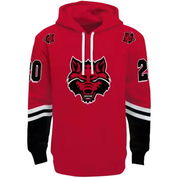 custom arkansas state red wolves striped sleeves scarlet hoodie best selling