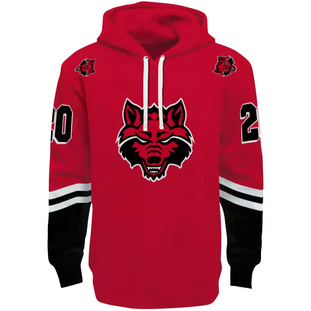 custom arkansas state red wolves striped sleeves scarlet hoodie best selling custom arkansas state red wolves striped sleeves scarlet hoodie best selling