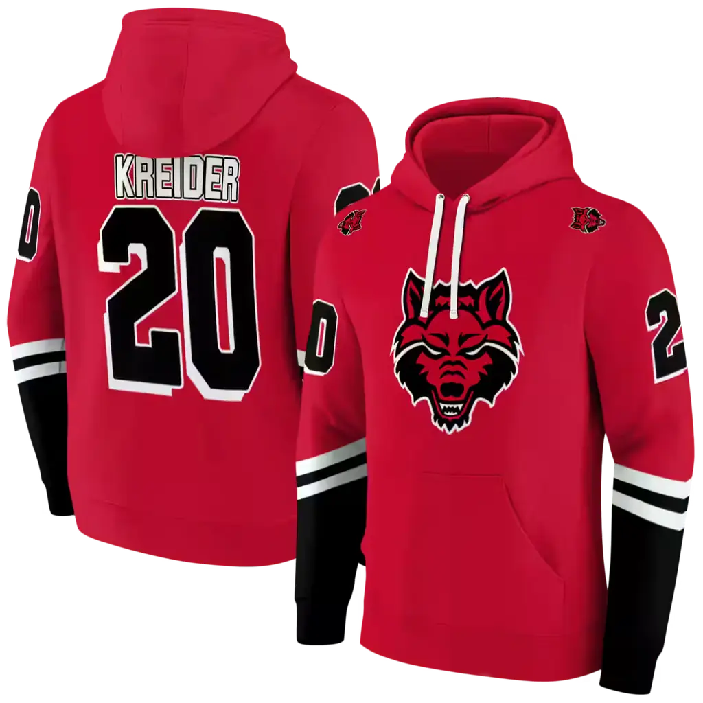 custom arkansas state red wolves striped sleeves scarlet hoodie fashion forward custom arkansas state red wolves striped sleeves scarlet hoodie fashion forward