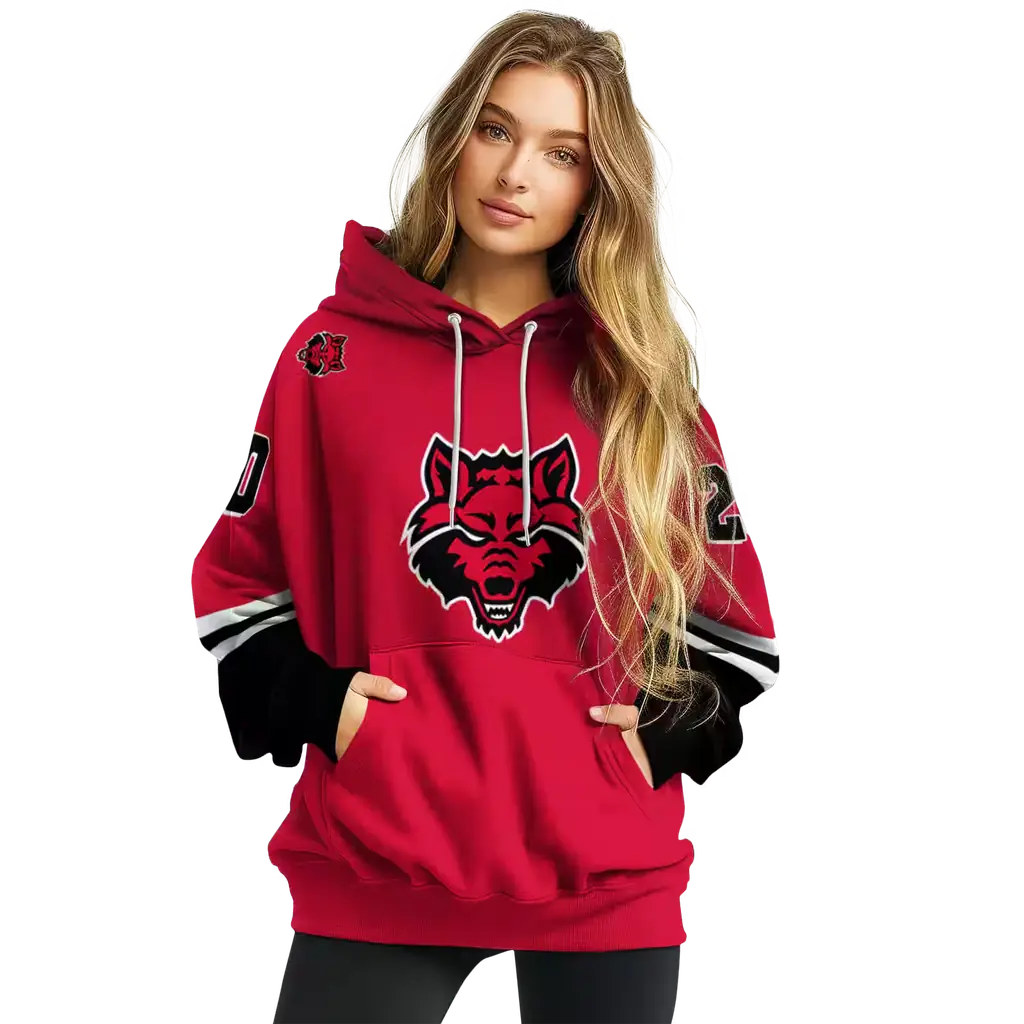 custom arkansas state red wolves striped sleeves scarlet hoodie high quality custom arkansas state red wolves striped sleeves scarlet hoodie high quality