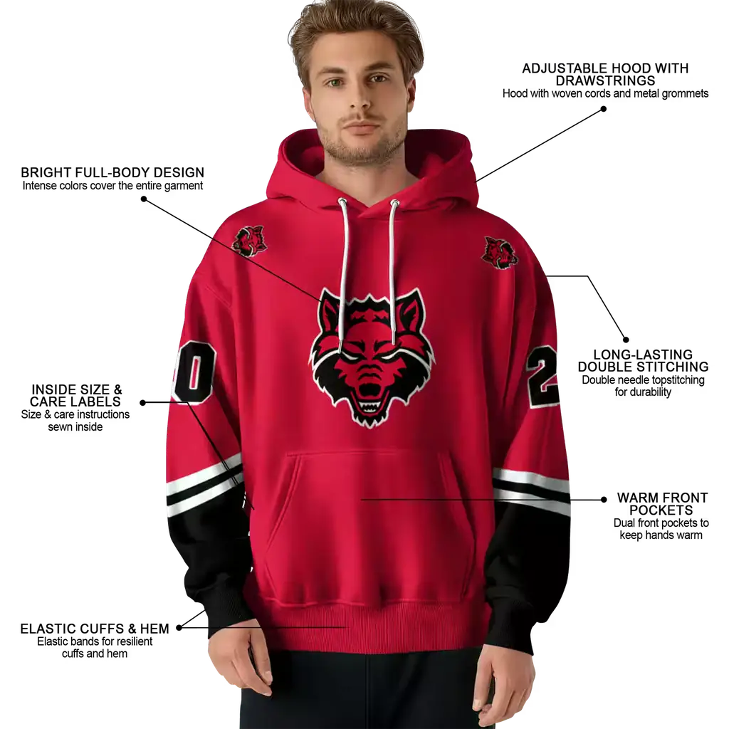 custom arkansas state red wolves striped sleeves scarlet hoodie latest model custom arkansas state red wolves striped sleeves scarlet hoodie latest model