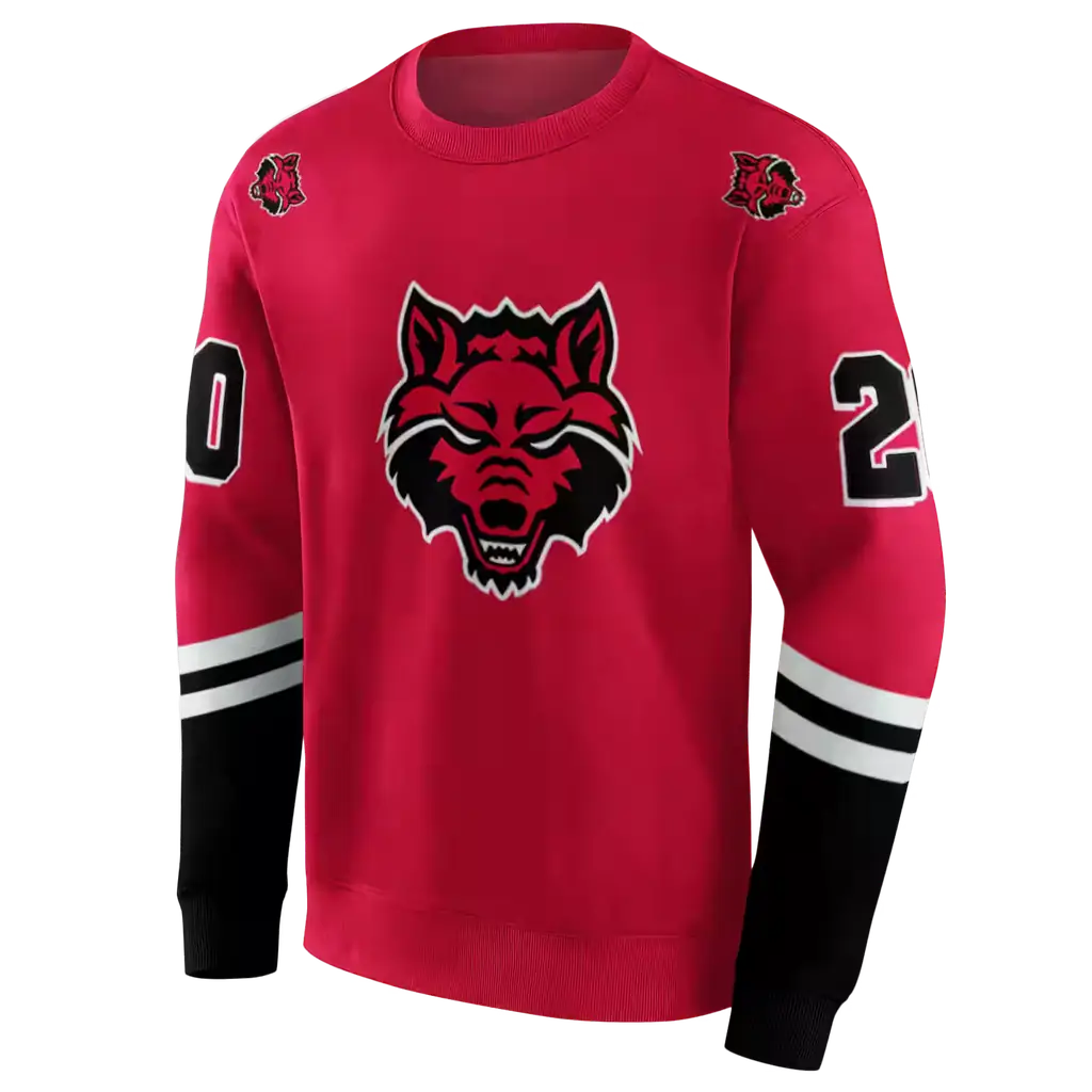 custom arkansas state red wolves striped sleeves scarlet hoodie new arrival custom arkansas state red wolves striped sleeves scarlet hoodie new arrival