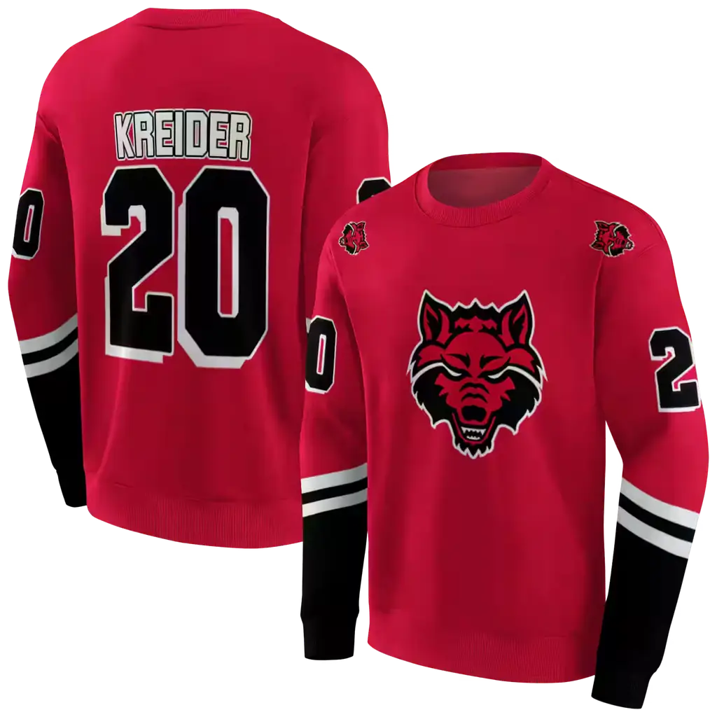 custom arkansas state red wolves striped sleeves scarlet hoodie premium grade custom arkansas state red wolves striped sleeves scarlet hoodie premium grade