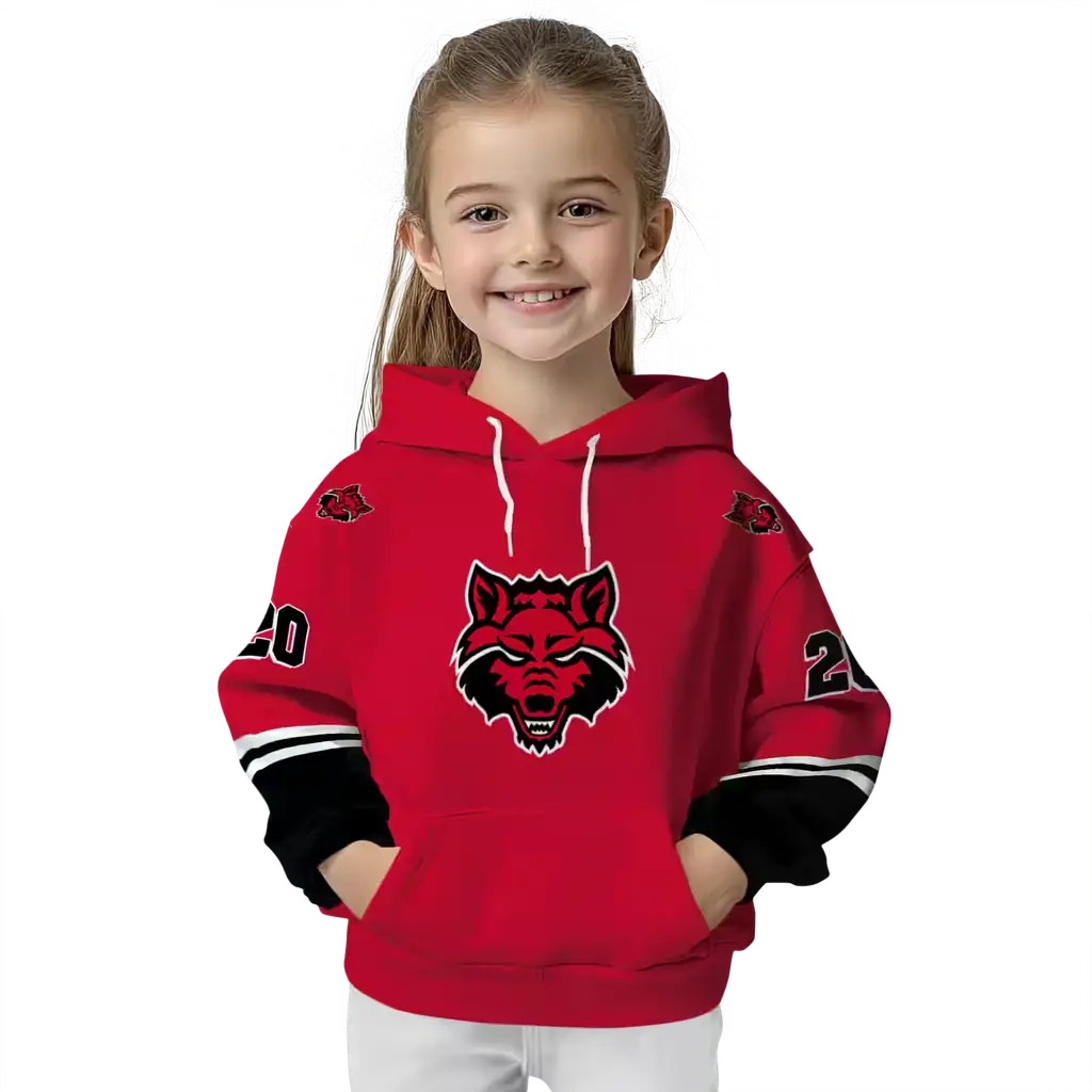 custom arkansas state red wolves striped sleeves scarlet hoodie top rated custom arkansas state red wolves striped sleeves scarlet hoodie top rated