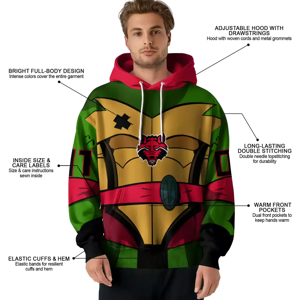 custom arkansas state red wolves superhero armor scarlet green hoodie latest model custom arkansas state red wolves superhero armor scarlet green hoodie latest model