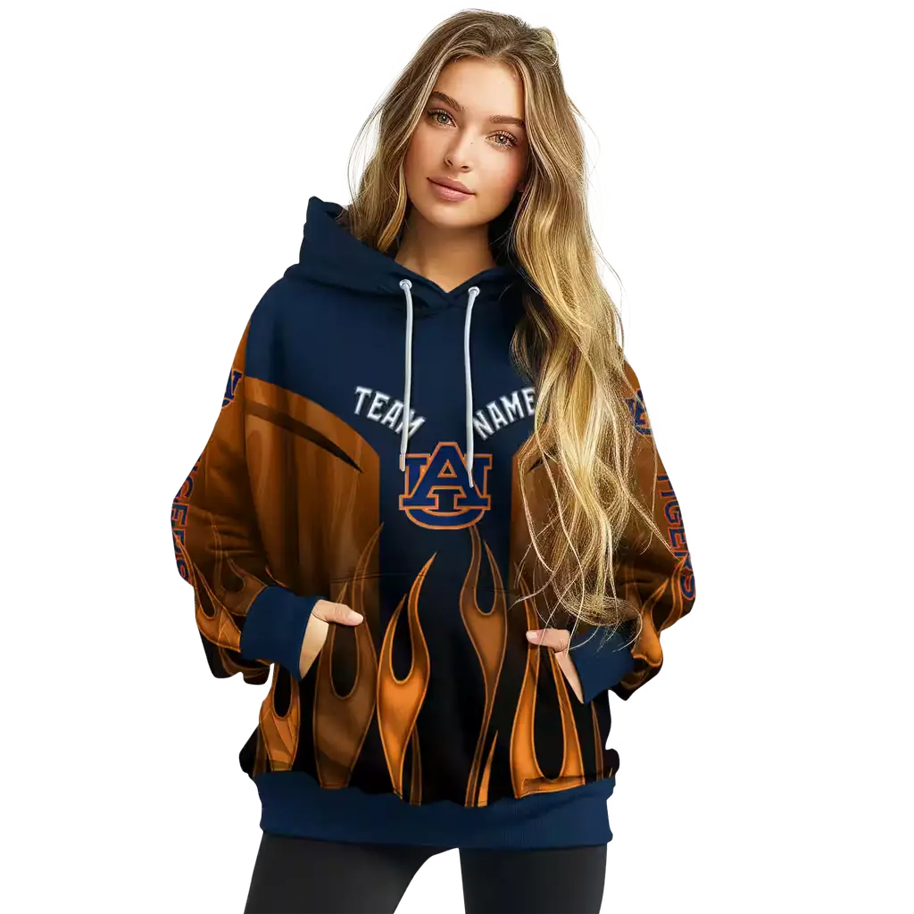 custom auburn tigers flame design navy blue hoodie high quality custom auburn tigers flame design navy blue hoodie high quality