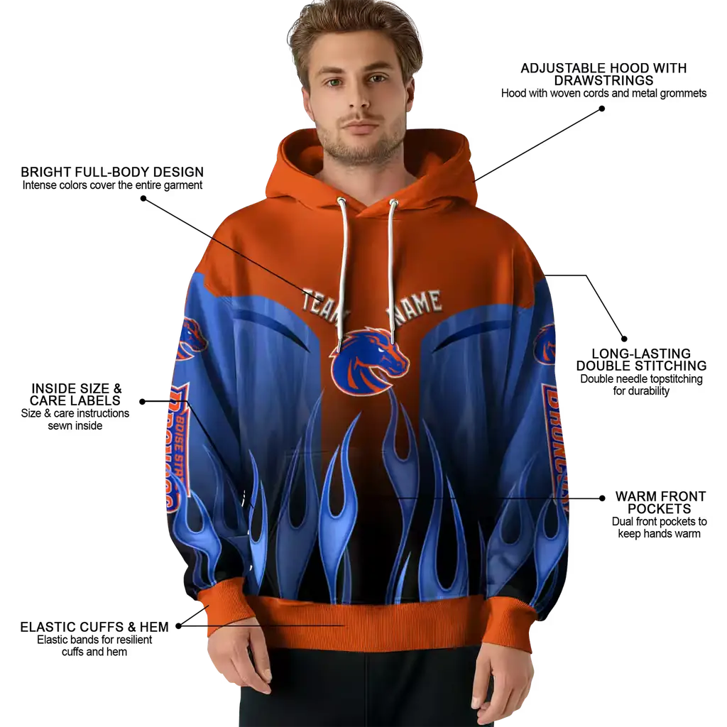 custom boise state broncos flame design orange hoodie latest model custom boise state broncos flame design orange hoodie latest model
