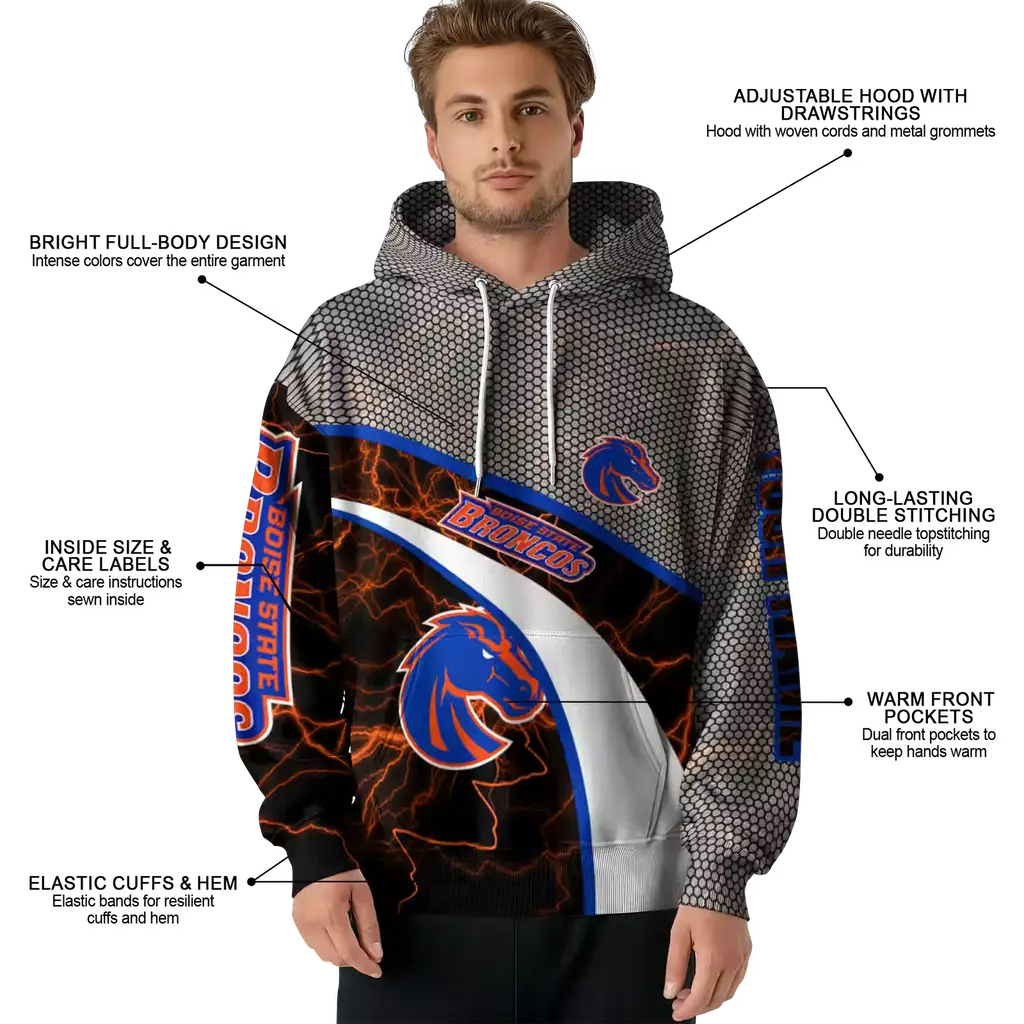 custom boise state broncos hexagonal mesh orange black gray hoodie latest model custom boise state broncos hexagonal mesh orange black gray hoodie latest model