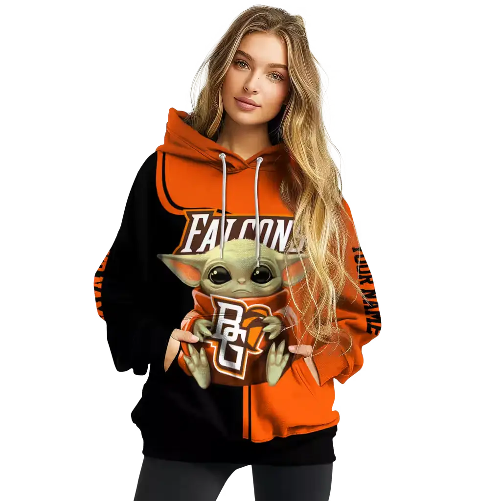 custom bowling green falcons baby yoda orange black hoodie high quality custom bowling green falcons baby yoda orange black hoodie high quality
