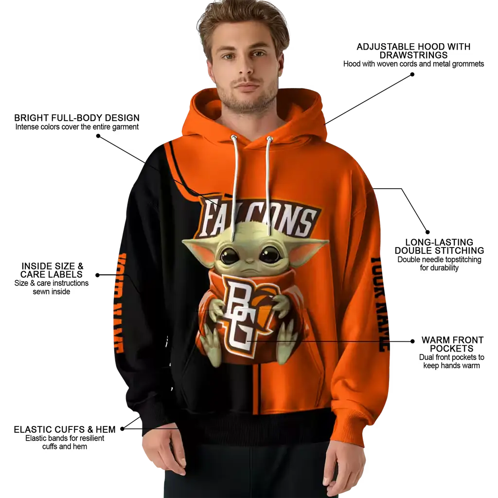 custom bowling green falcons baby yoda orange black hoodie latest model custom bowling green falcons baby yoda orange black hoodie latest model